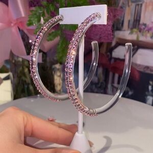 Large Oversized Clear Acrylic Hoop Earrings with Pink Swarovski Crystals